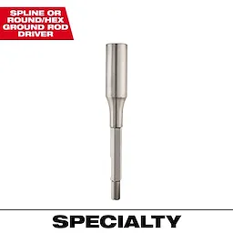 10 in. Spline and Round Hex Ground Rod Driver with a hexagonal base and cylindrical top, used for driving ground rods.