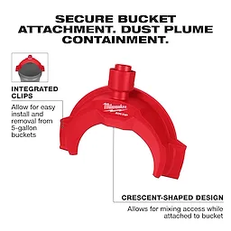 AIR-TIP Bucket Topper Dust Collector with integrated clips, crescent-shaped design for easy attachment to 5-gallon buckets.