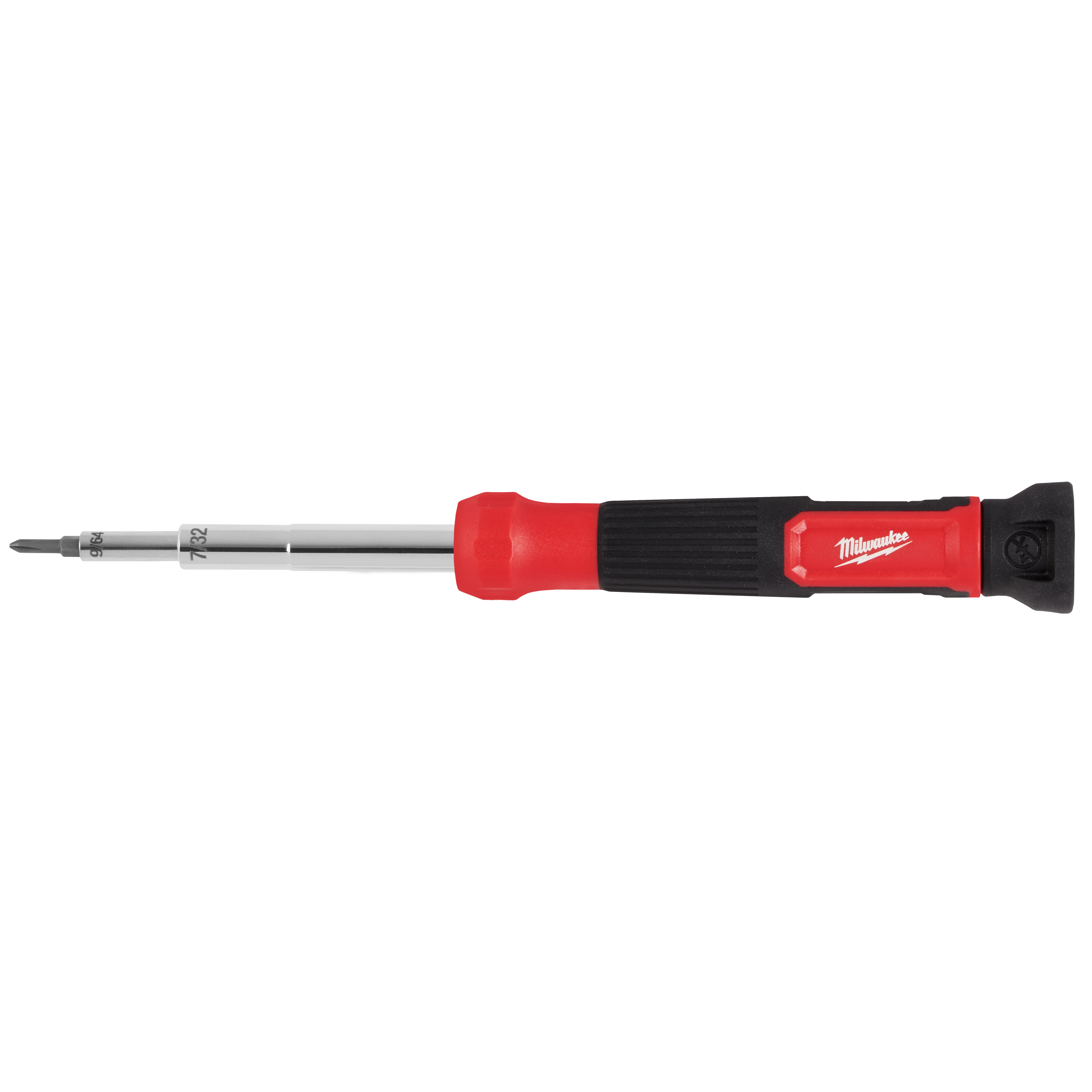 The 14-in-1 Precision Multi-Bit Screwdriver features a red and black handle with interchangeable bits and precision markings on the shaft.