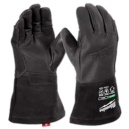Cut Level 6 Cowhide Leather MIG Welding Gloves - S/M/L/XL/XXL shown upright, displaying palm and back details.