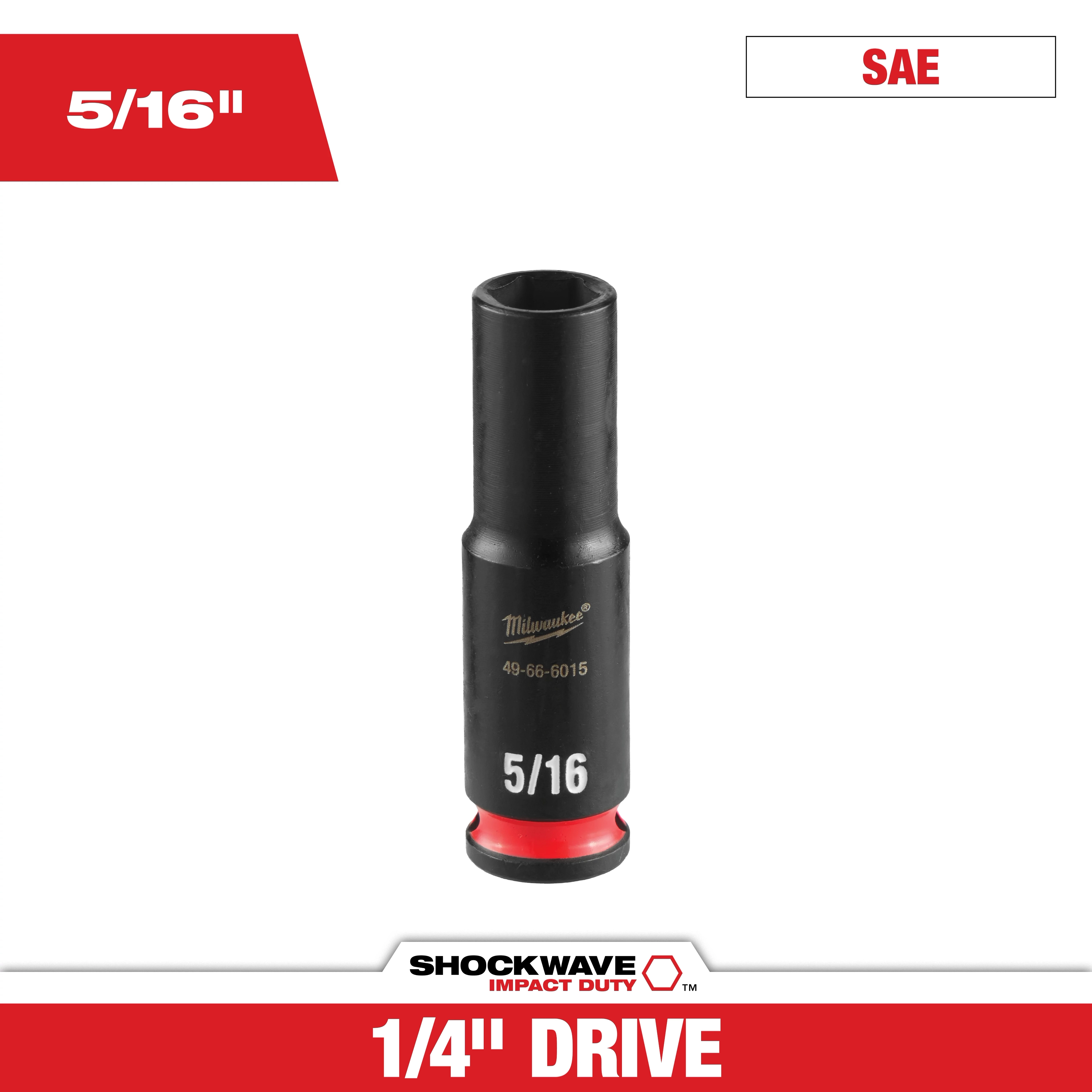 SHOCKWAVE Impact Duty 1/4" Drive 5/16" Deep 6 Point Socket standing upright on a white background.
