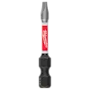 The image shows a SHOCKWAVE™ 2" Impact Duty Slotted 3/16" Power Bit. It has a metallic slotted tip, a red and white middle section with the Milwaukee logo, and a black hexagonal base marked "3/16."