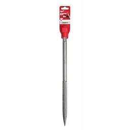SDS-MAX SLEDGE 16" Bull Point Chisel is a steel construction tool with a pointed tip, designed for chipping and breaking concrete.