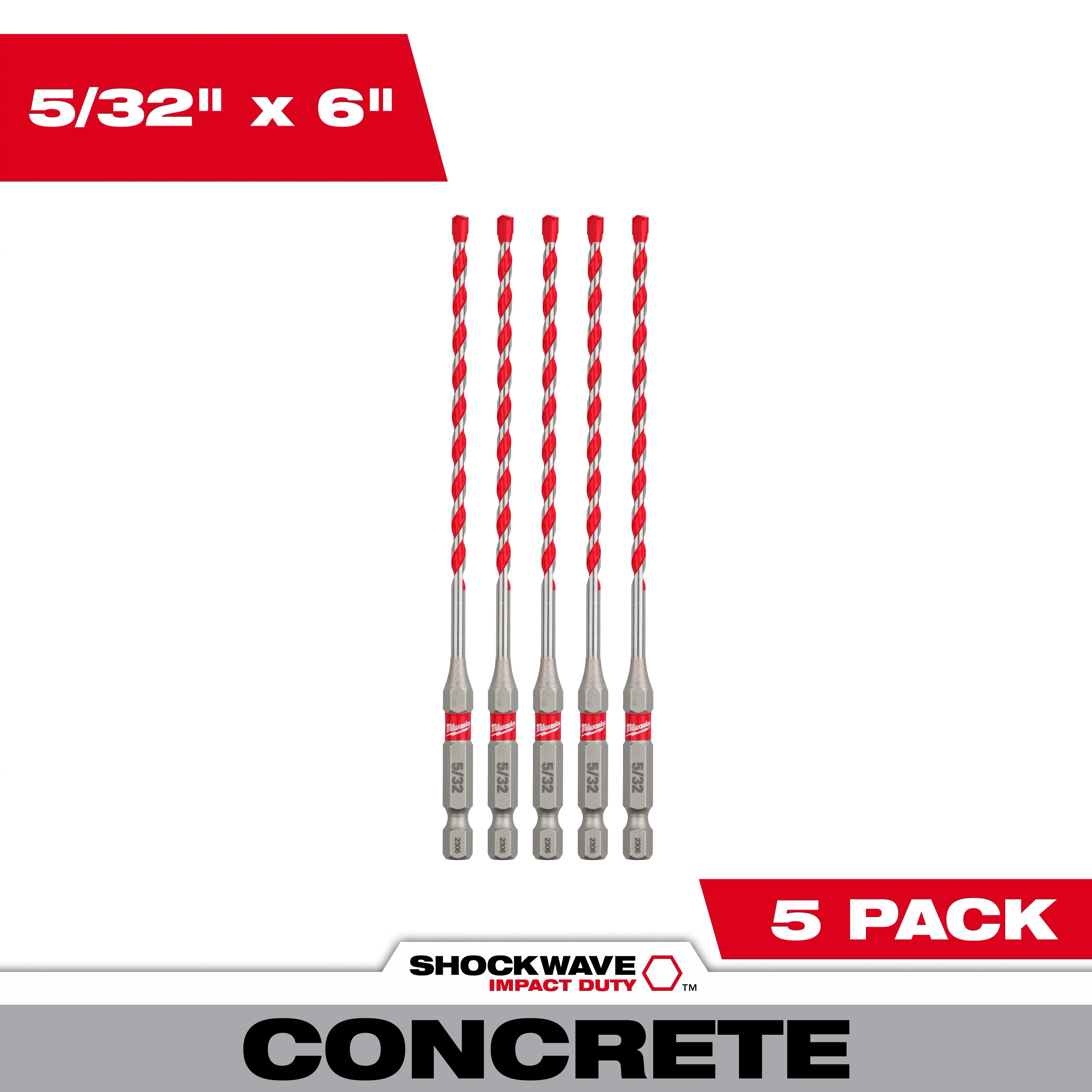 5/32" x 4" x 6" SHOCKWAVE Impact Duty™ Carbide Hammer Drill Bit Set - Bulk 5 PK