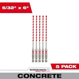5/32" x 4" x 6" SHOCKWAVE Impact Duty™ Carbide Hammer Drill Bit Set - Bulk 5 PK