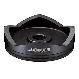 The Exact™ 5" Conduit Knockout Punch features a circular metal design with sharp-edged cutouts for efficient punching. It has a central threaded hole for attachment and the Exact™ logo on its side. Suitable for electrical conduit installations.