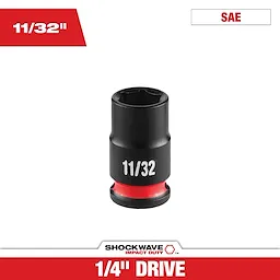 SHOCKWAVE Impact Duty 1/4" Drive 11/32" Standard 6 Point Socket standing upright with 11/32 marking visible.