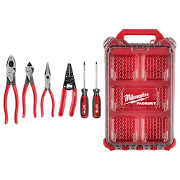 6 PC. Dipped Grip Pliers, Wire Stripper, & Cushion Grip Screwdrivers Set(USA) w/ PACKOUT Low-Profile Compact Organizer.