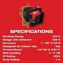 M12™ Green Cross Line & 4-Points Laser Kit Specs