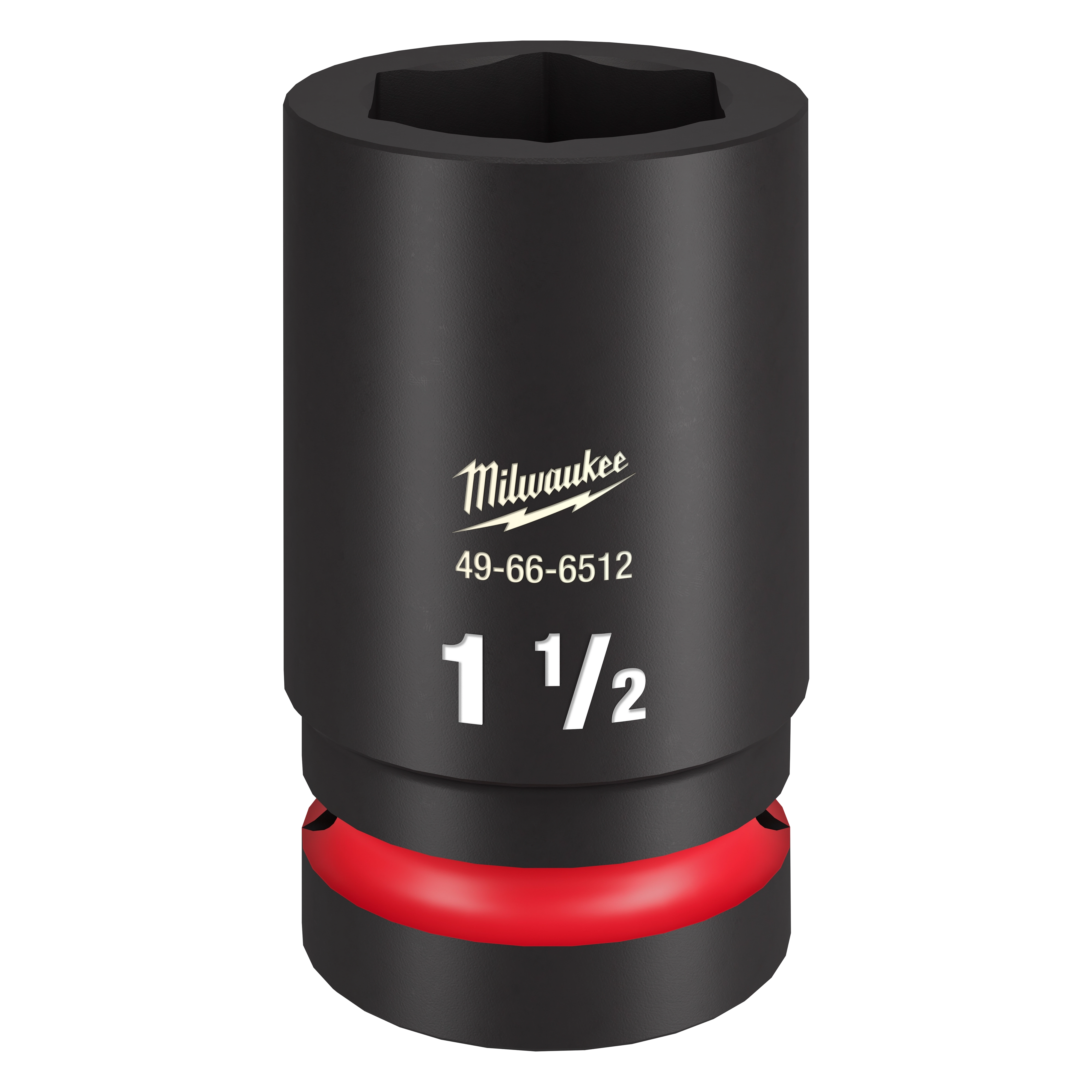 SHOCKWAVE Impact Duty 1" Drive 1-1/2" Deep 6 Point Socket with black finish and red accent near the bottom.