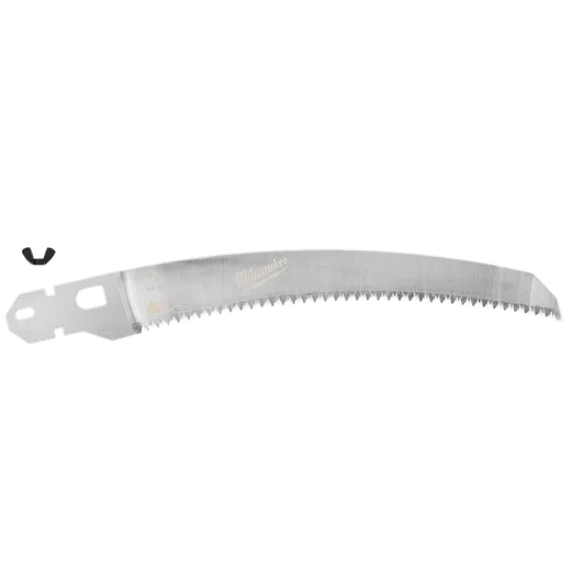 Pole Saw Replacement Blade with a curved design featuring sharp teeth along the lower edge. Includes a small attachment clip.