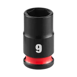 SHOCKWAVE Impact Duty 1/4" Drive 9MM Standard Impact Socket in black with a red band and white "9" marking.