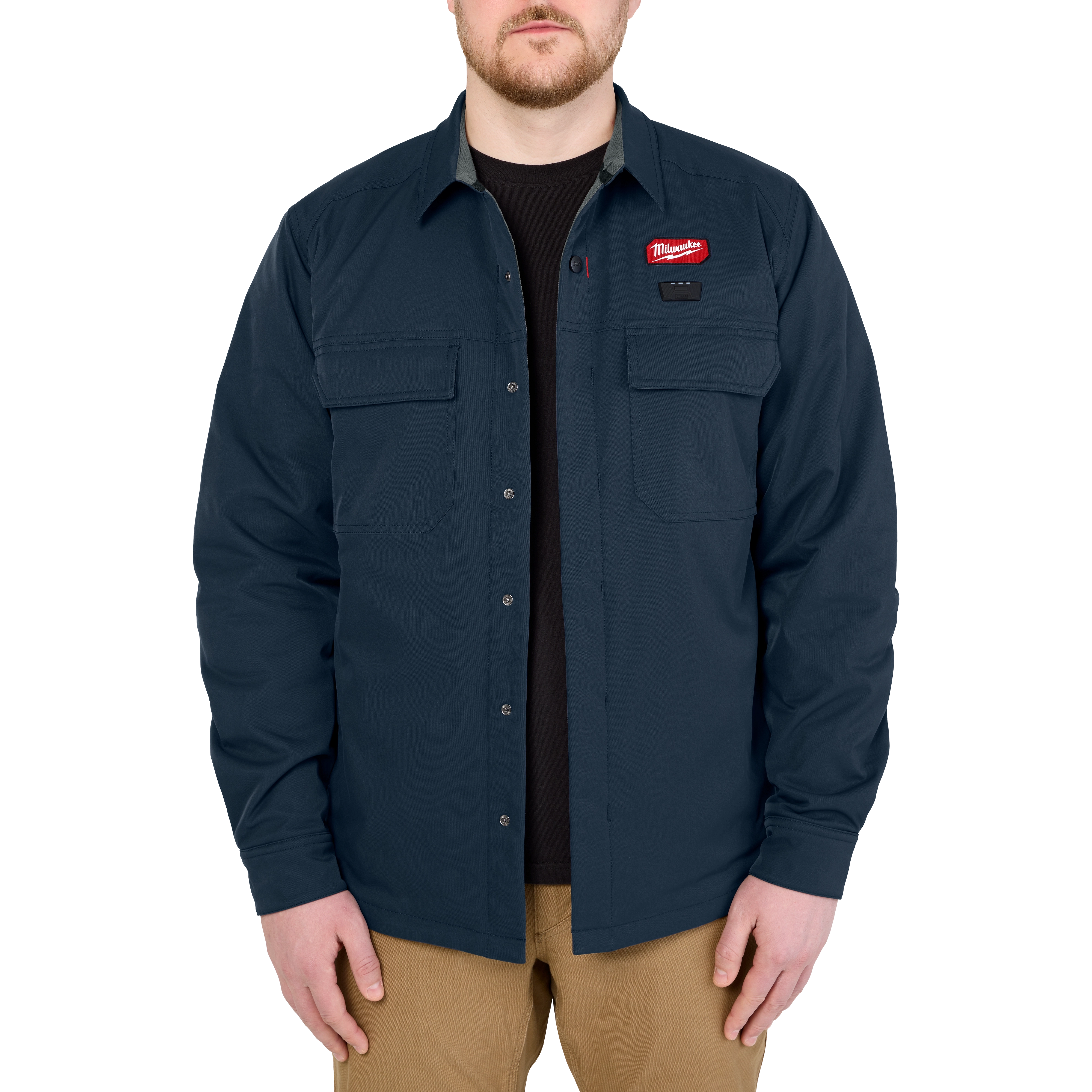 M12 Shirt Jacket in navy blue worn by a man.