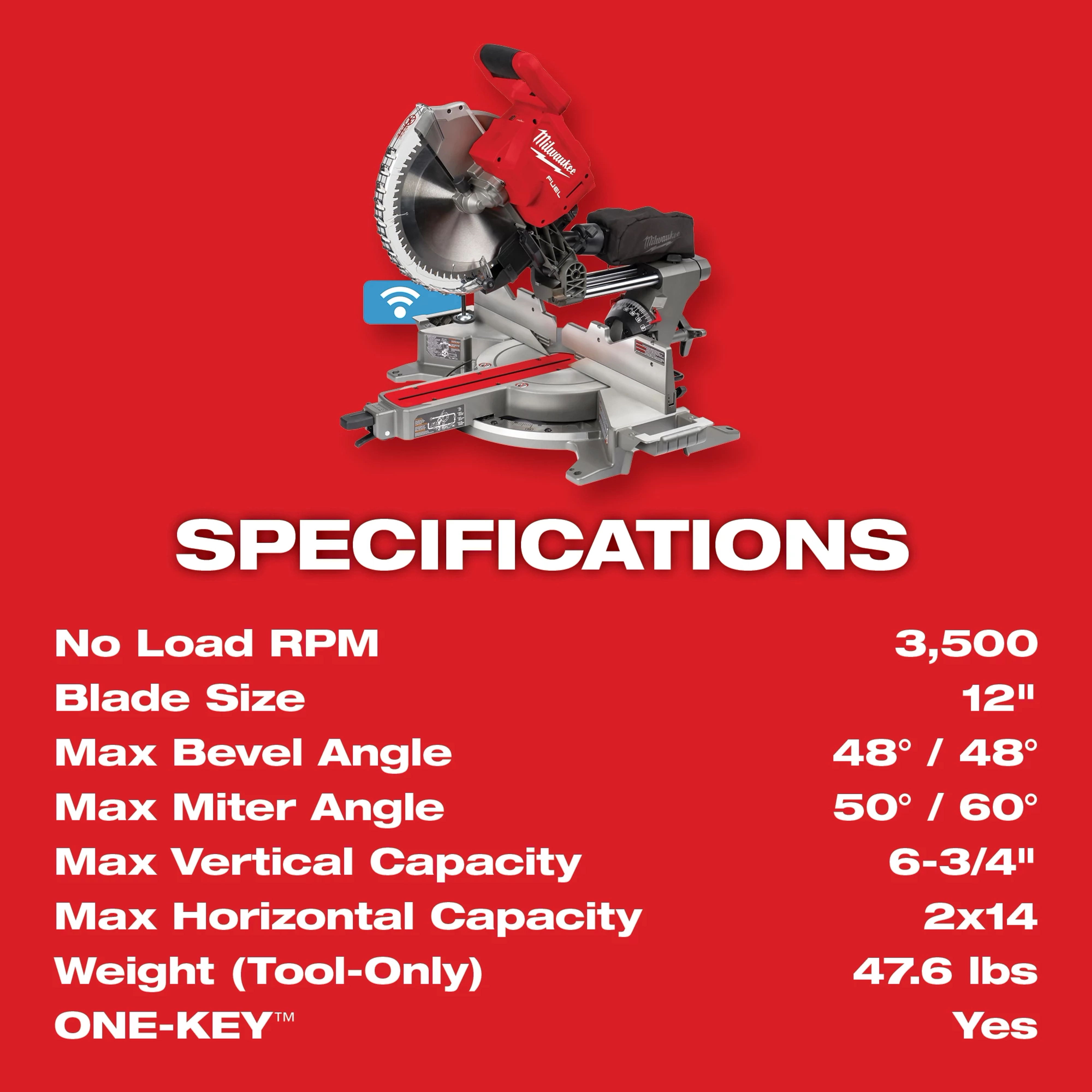 M18 FUEL 12" Dual Bevel Sliding Compound Miter Saw
Product Specifications