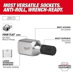 3/8" Drive Triple Square Bit Socket Set with anti-roll, wrench-ready design, slim profile for best access, and one-piece durable socket.