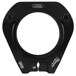 The image shows a 4" IPS-P Pivoting Press Ring for M18 Long Throw Press Tool in black, designed for pipe pressing.