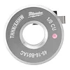 A circular, metallic, 1/0 AWG Cu THHN/XHHW Bushing tool labeled with identification markings, including a small pink dot and the name Milwaukee.