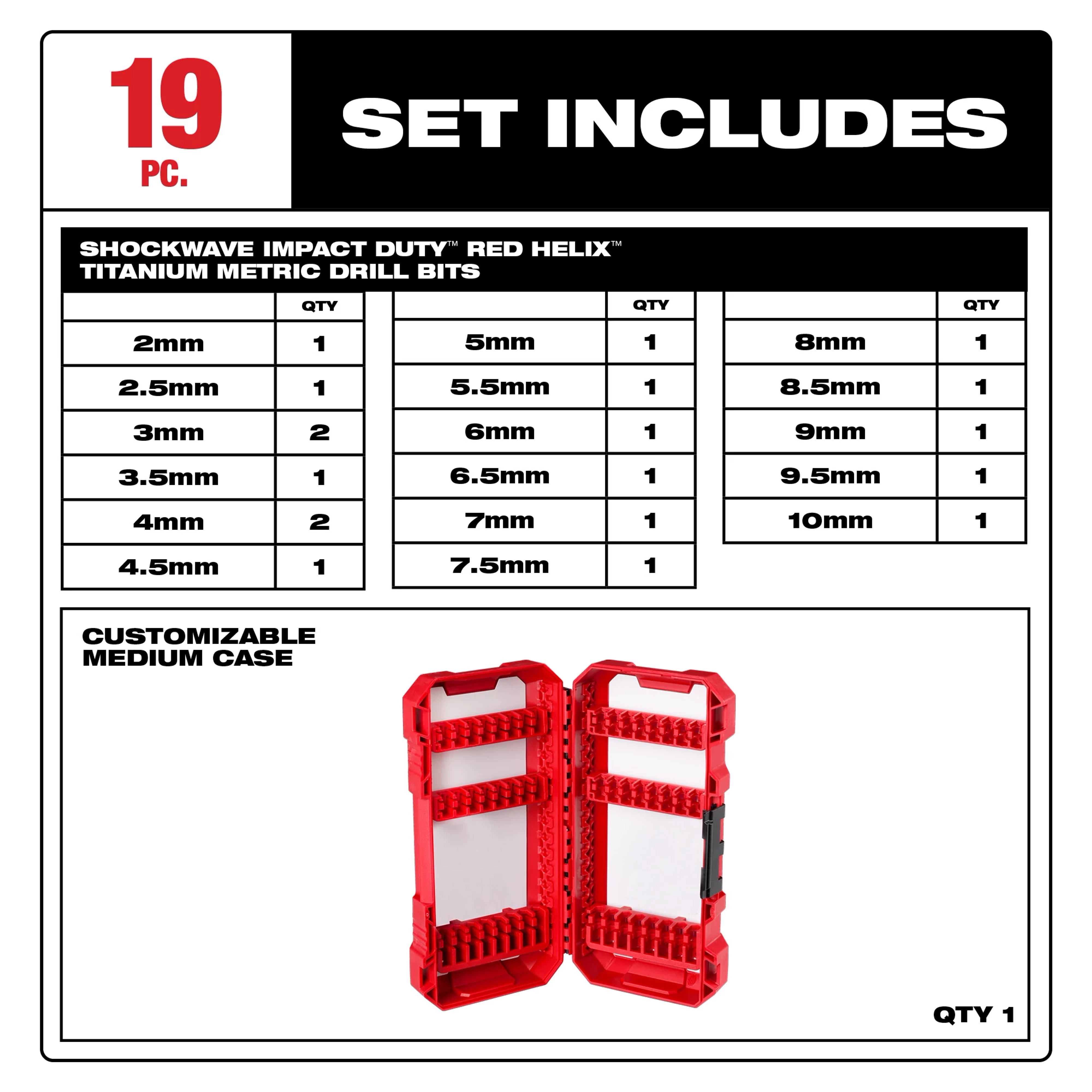 SHOCKWAVE Impact Duty™ RED HELIX™ Titanium Metric Drill Bit  Set - 19PC