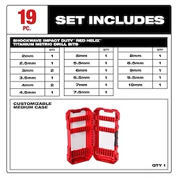 SHOCKWAVE Impact Duty™ RED HELIX™ Titanium Metric Drill Bit  Set - 19PC