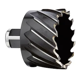 2-1/4" Annular Cutter, designed with sharp, helical cutting edges and a cylindrical shank for precision drilling in various materials.