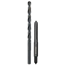 M6-1.00mm Straight Flute Plug Tap & #9 Drill Bit set, featuring a spiral drill bit and a straight flute tap for threading.