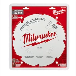 Milwaukee 12" PCD Fiber Cement Circular Saw Blade with polycrystalline diamond teeth, anti-friction coating, and laser cut technology.
