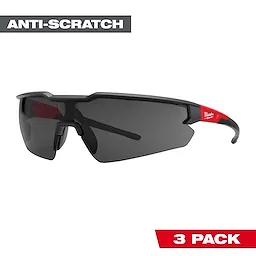 Safety Glasses - Anti-Scratch Lenses 3 Pack (Tinted) featuring black frames, tinted lenses, and red temple arms.