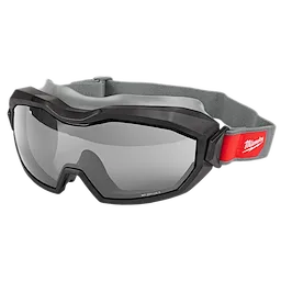 Non-Vented Goggles - Gray Dual Coat Lens with black frame and gray adjustable strap featuring a red logo patch.