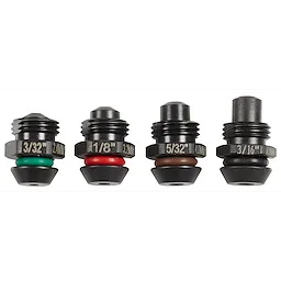 Four M12 Rivet Tool Retention Nose Pieces (4-Pack) in different sizes: 3/32", 1/8", 5/32", 3/16", each with color-coded rings.