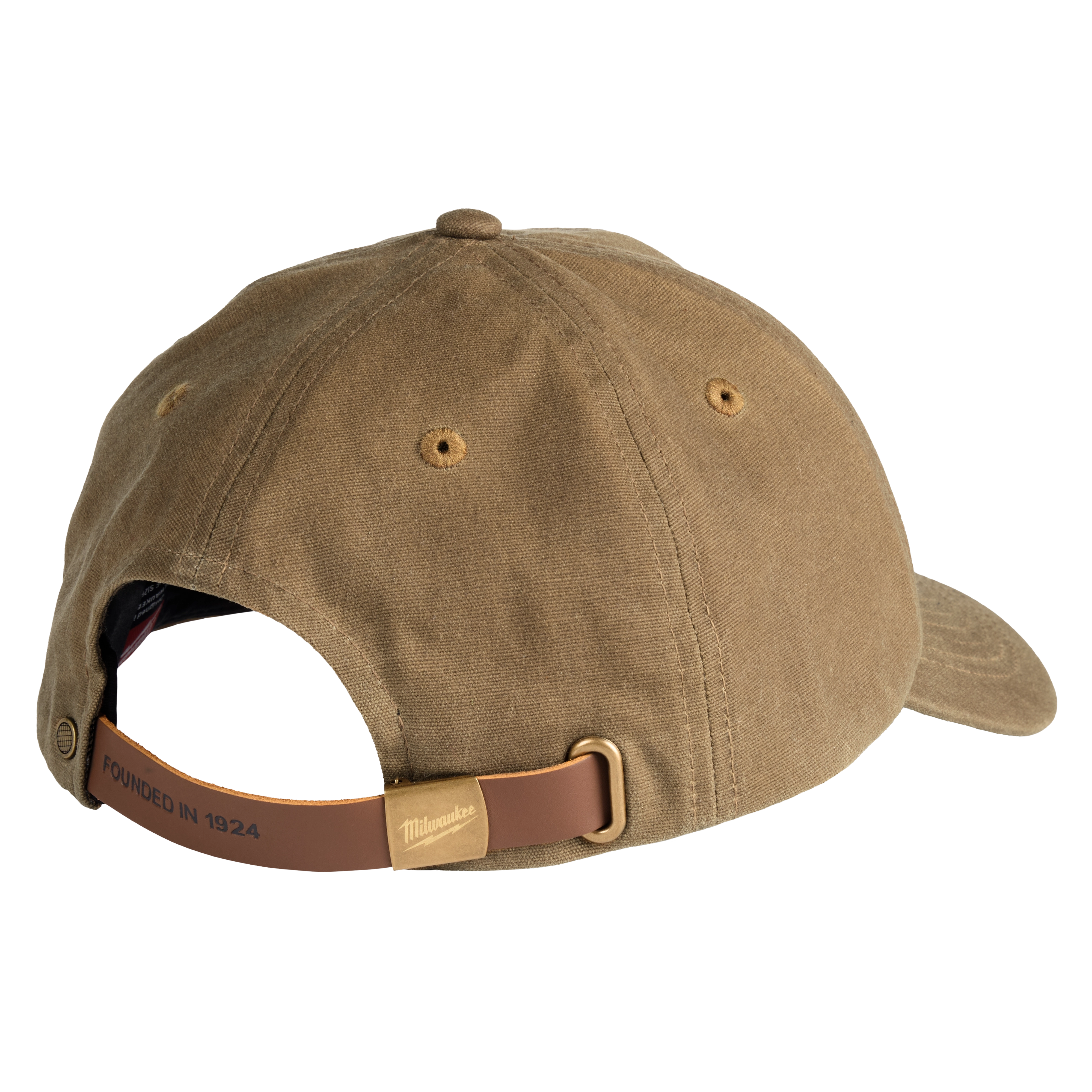 Waxed Canvas Adjustable Hat in light brown with an adjustable leather strap and metal buckle, showing "Founded in 1924."