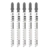 Five 4" 10TPI T-Shank Wood High Carbon Steel Jig Saw Blades, side by side, with the word "Milwaukee" on each blade.