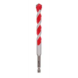 1/2" X 4" X 6" Hammer Drill Bit with a red and silver spiral design, featuring a hexagonal shank and carbide-tipped end.