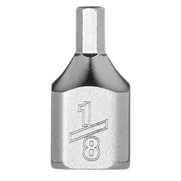 1/4" Drive 1/8" Low-Profile Hex Bit Socket made of polished metal with a hexagon-shaped bit and the size marking "1/8" engraved on the sides.