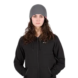 Image of a woman wearing the Milwaukee Fleece-Lined Beanie in gray
