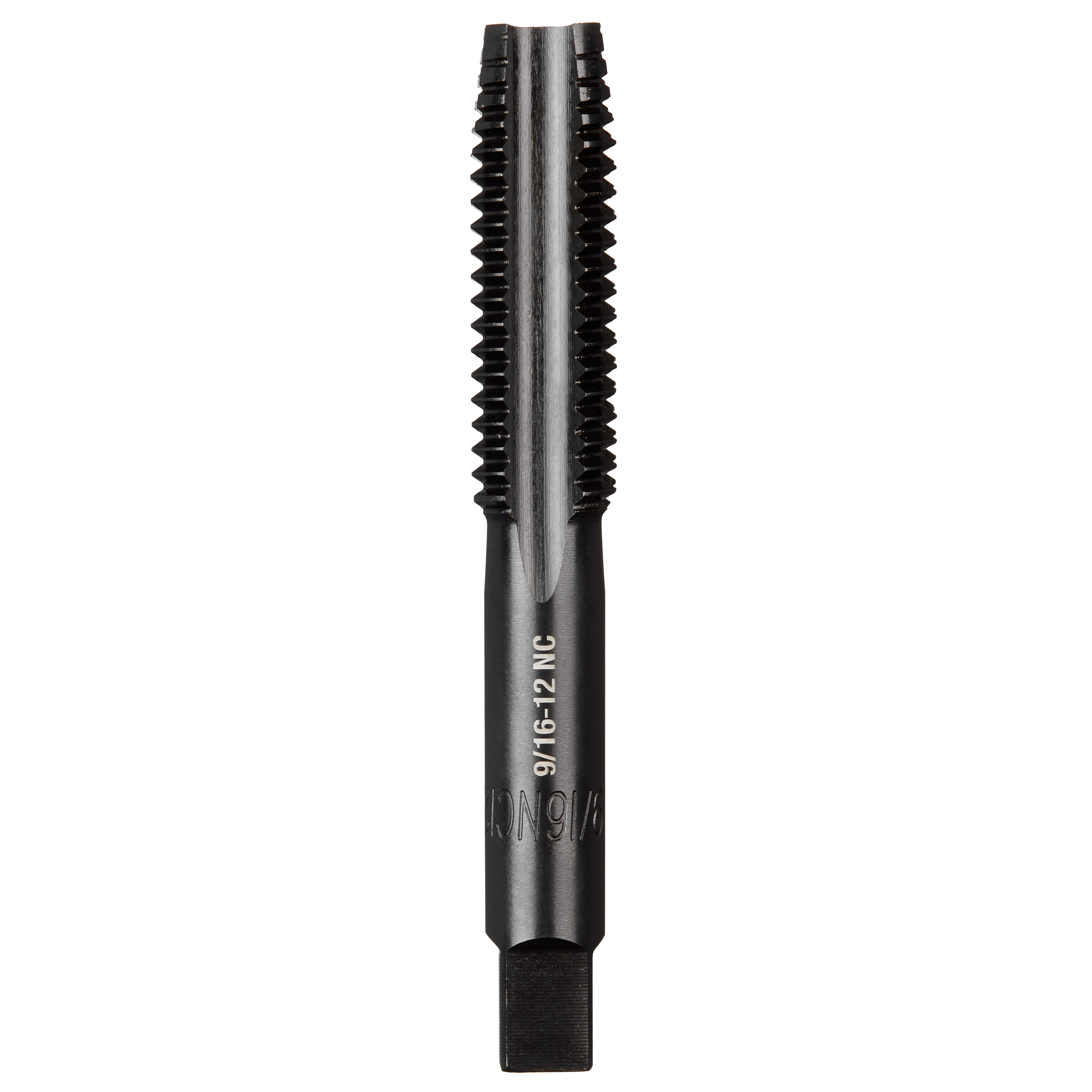 9/16"-12 NC Straight Flute Plug Tap features a straight flute design, suitable for producing internal threads in metal.