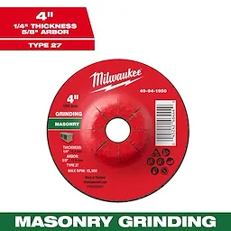 4" x 1/4" x 5/8" Masonry Grinding Wheel Type 27 with red center, suitable for grinding masonry materials, max RPM 15,300.