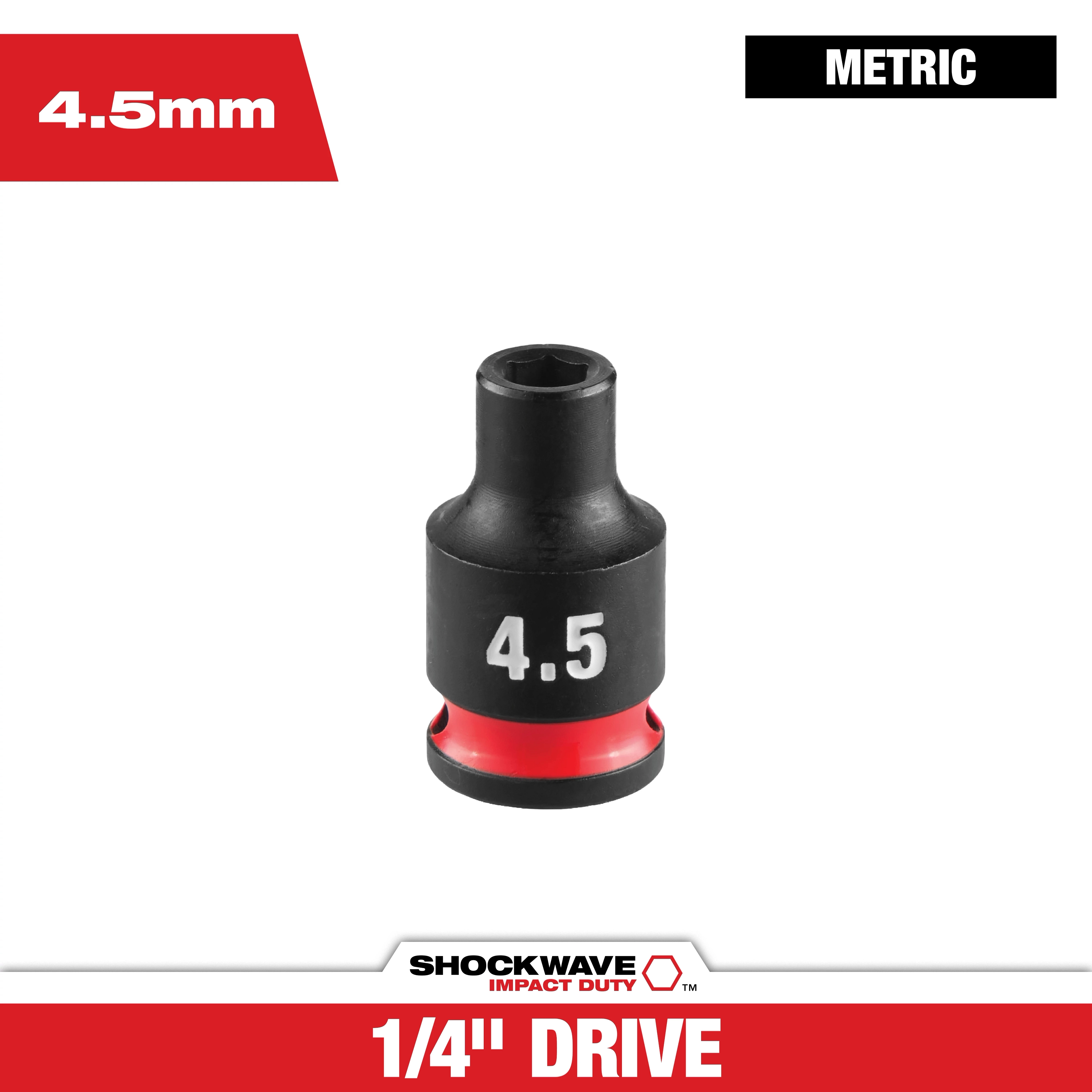 SHOCKWAVE Impact Duty 1/4" Drive 4.5MM Standard 6 Point Socket centered on a white background.