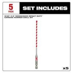 5/32" x 4" x 6" SHOCKWAVE Impact Duty™ Carbide Hammer Drill Bit Set - Bulk 5 PK