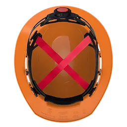Top view of BOLT Orange Full Brim Vented Hard Hat w/4pt Ratcheting Suspension (USA) - Type 1, Class C