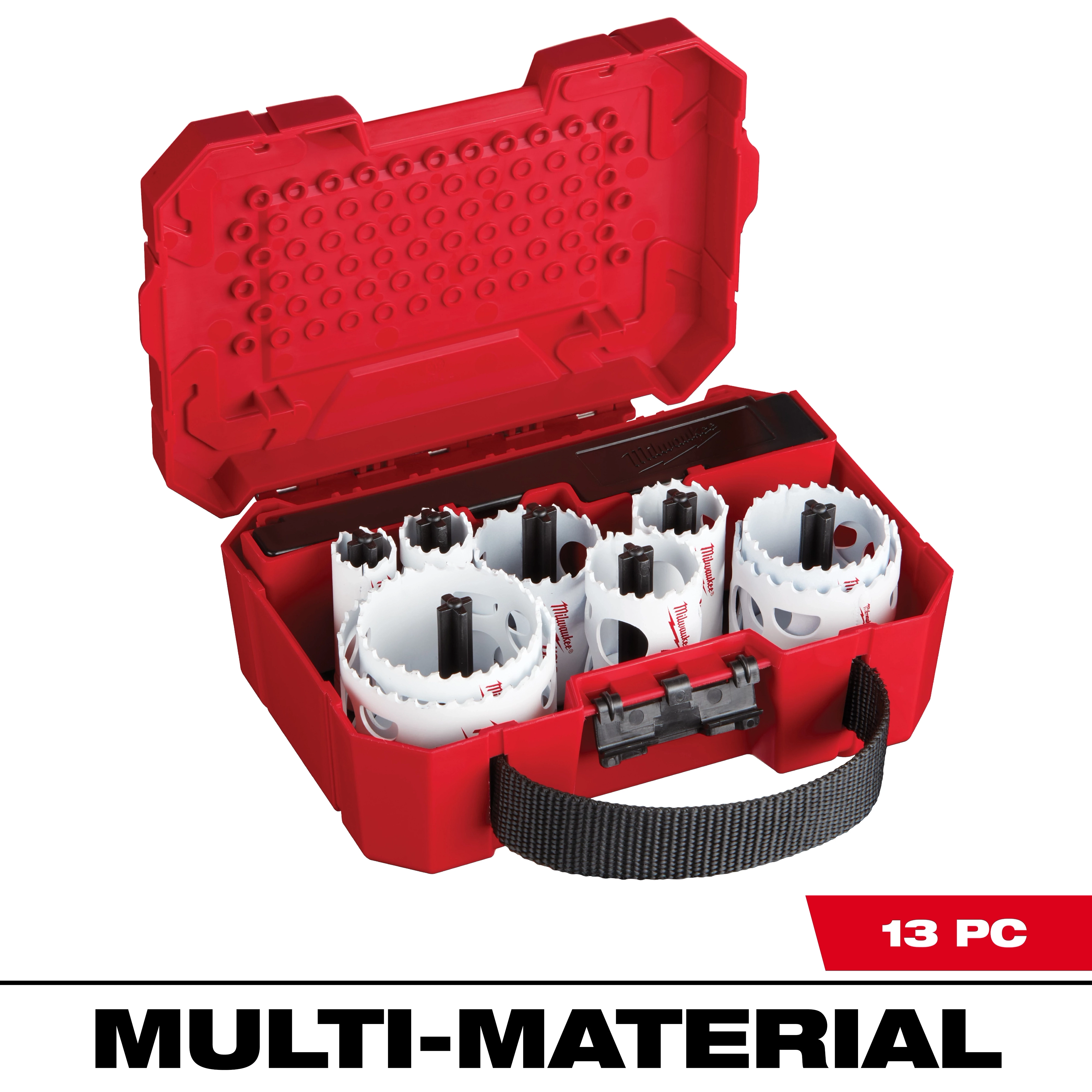 HOLE DOZER General-Purpose Hole Saw Kit - 13PC in a red carrying case with black handle, containing assorted hole saws.