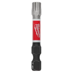 Image of a SHOCKWAVE™ 2" Impact TORX® T40 Power Bit (2 PK). The bit is black with a hexagonal base and has a red and white Milwaukee logo on the shaft.