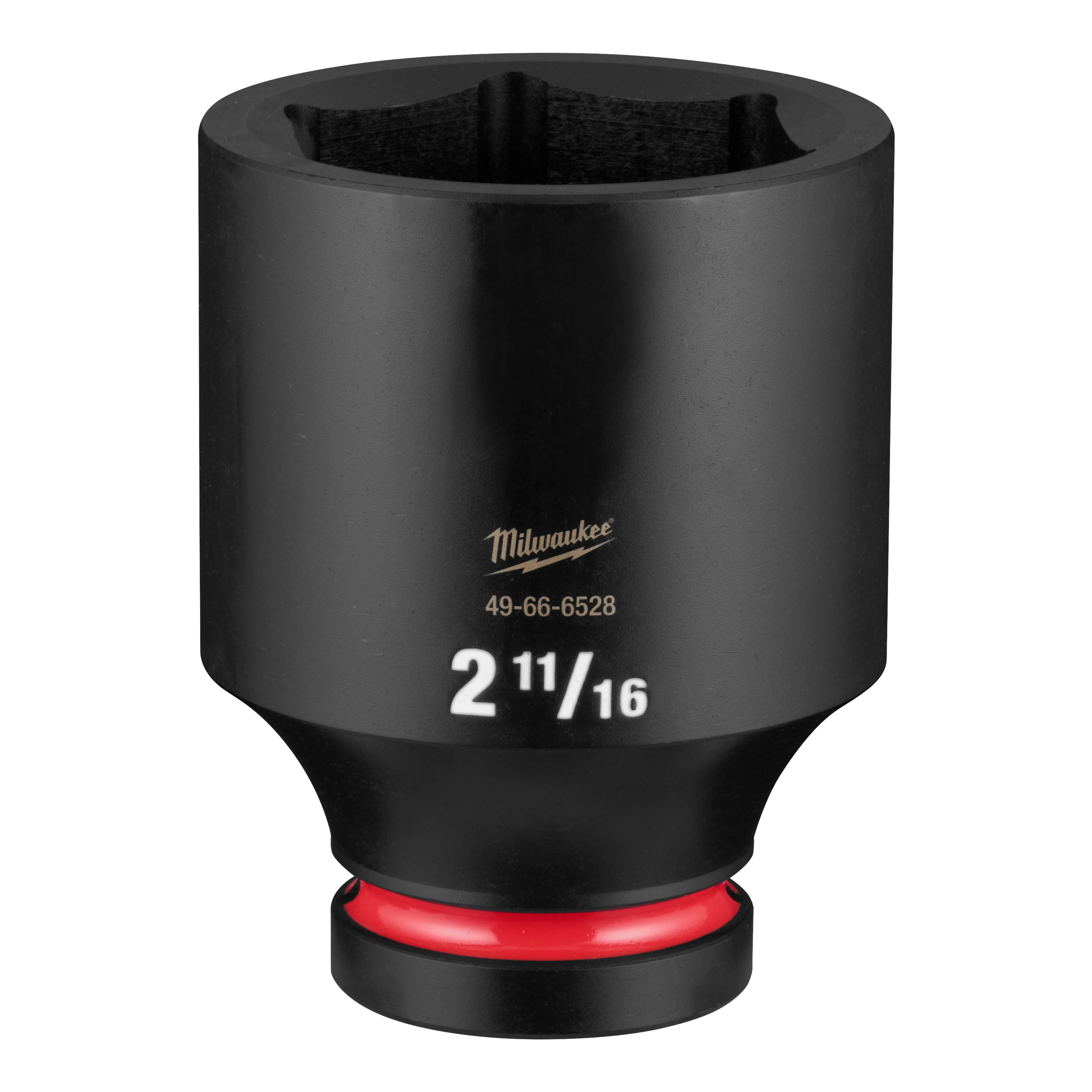 Black SHOCKWAVE Impact Duty 1" Drive 2-11/16" Deep 6 Point Socket standing upright on a plain background.