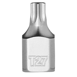 The 1/4" Drive T20 Low-Profile TORX Bit Socket features a compact design with a T20 Torx bit head and a silver finish. It is designed for precision work in tight spaces.