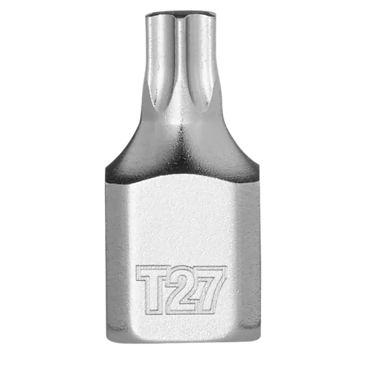 The 1/4" Drive T20 Low-Profile TORX Bit Socket features a compact design with a T20 Torx bit head and a silver finish. It is designed for precision work in tight spaces.