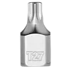 The 1/4" Drive T20 Low-Profile TORX Bit Socket features a compact design with a T20 Torx bit head and a silver finish. It is designed for precision work in tight spaces.