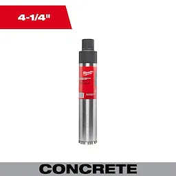 4-1/4" Diamond Premium Wet Core Bit with a cylindrical metal body and a red label, designed for drilling concrete.