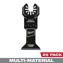 Milwaukee Open-Lok 1-3/4" Titanium Charged Bi-Metal Multi-Material Multi-Tool Blade, 25-pack, shown against a white background.