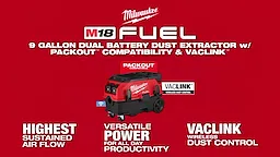 Milwaukee® M18 FUEL™ 9 Gallon Dual Battery Dust Extractor w/ PACKOUT™ Compatibility and VACLINK™