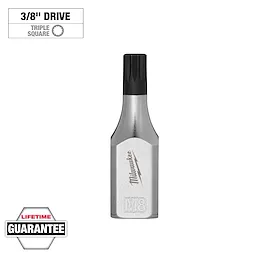 3/8" Drive 8mm Triple Square Bit Socket with a silver finish and engraved branding. Lifetime guarantee featured at the bottom left.