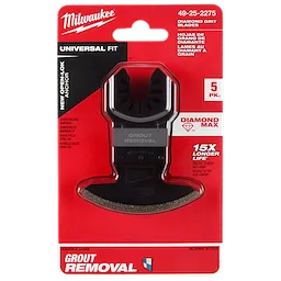 Milwaukee Open-Lok Diamond Max Diamond Grit Grout Removal Multi-Tool Blade 5-pack in red and black packaging.